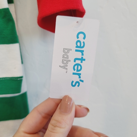 NWT Carter's Green & White Stripes Christmas Matching Set Infant Size 6 Months - Picture 7 of 10